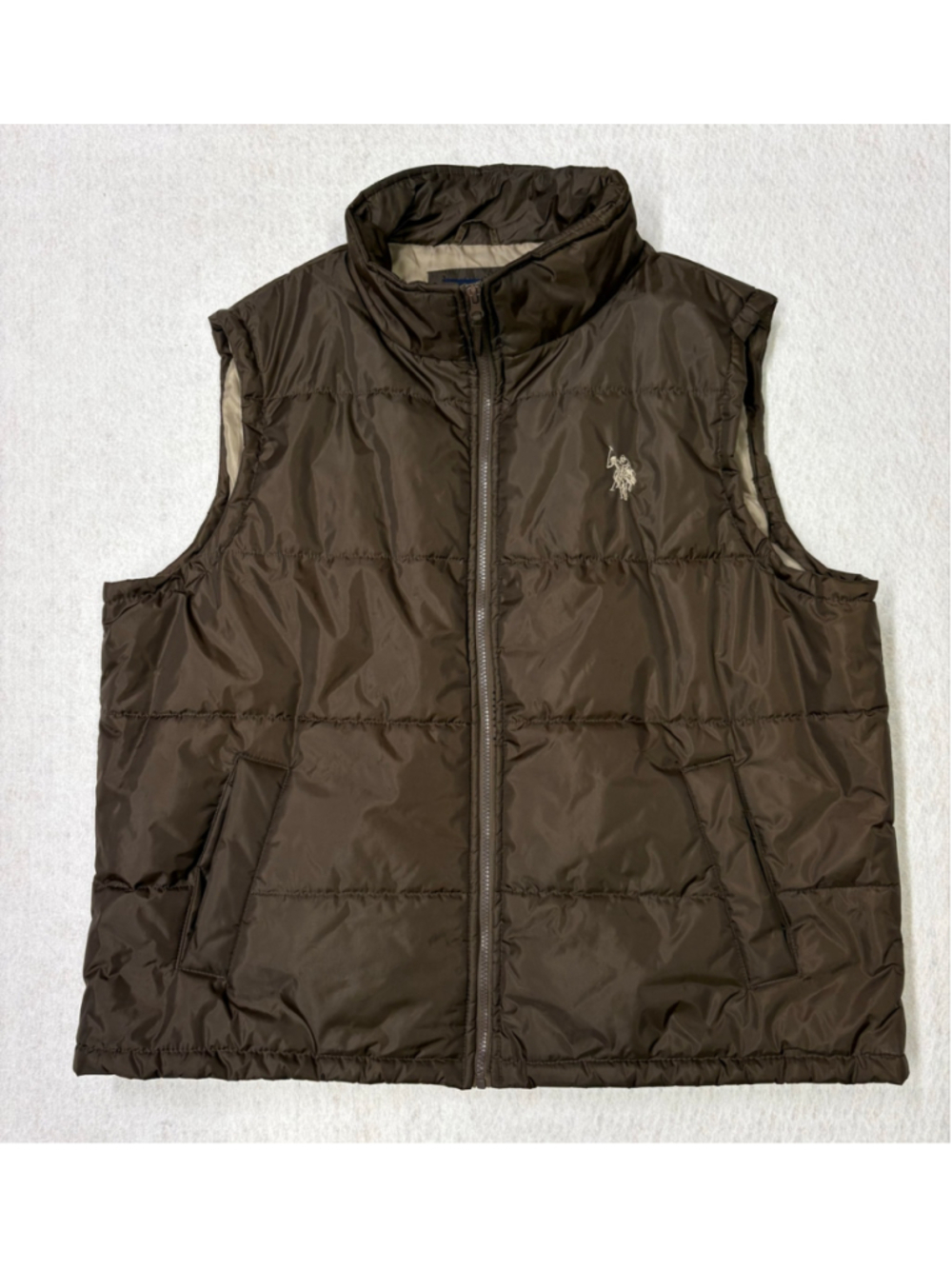 U.S. Polo Assn. Men’s XL Bronze Brown Puffer Vest Quilted Full Zip Logo